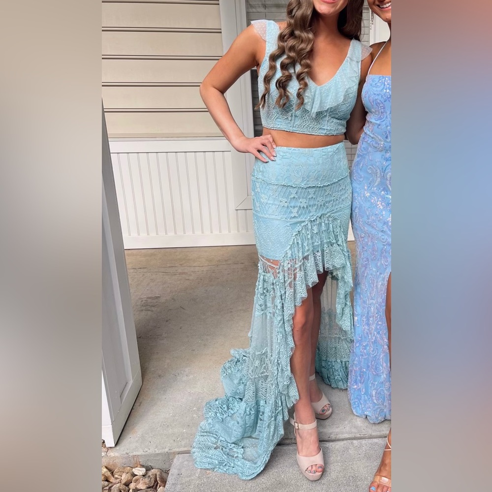 Sherri Hill 52472 Blue Lace Two Piece - Picture 4 of 4